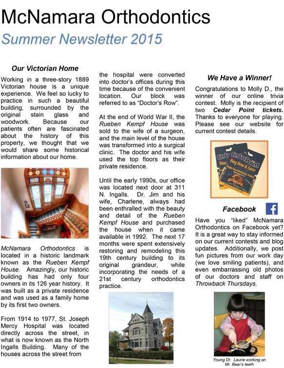 Newletter Braces Invisalign dental care McNamara Orthodontics